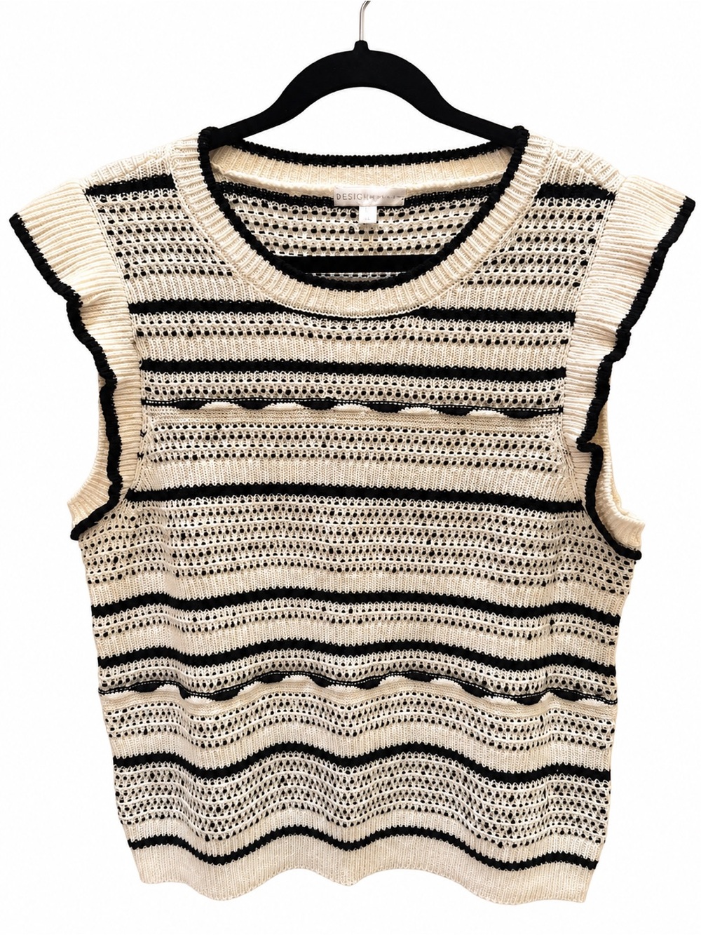 NWT Design History striped crochet knit top in size Large.